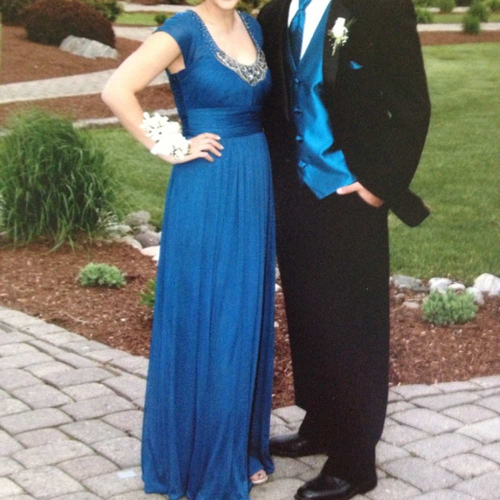 PROM SALE!! Teal beaded prom gown